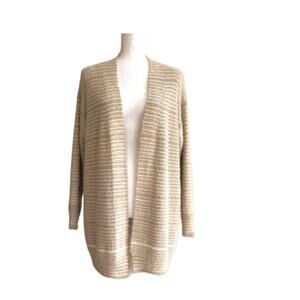 Debut Cardigan Sweater Taupe Cream Stripe Open Front Eyelash Soft Sweater Small